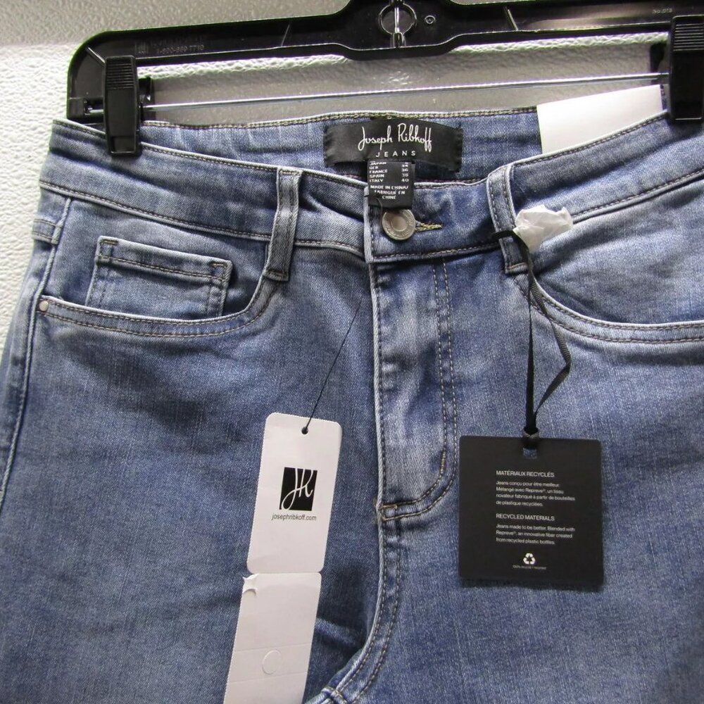 NEW JOSEPH RIBKOFF Womens Straight Crop Rinestone Jeans Size 10 Medium Blue - Picture 7 of 8